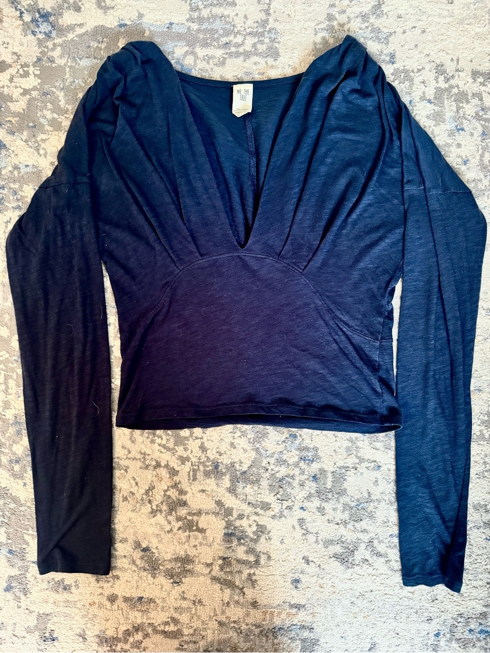 We The Free Deep V Long-Sleeve Dark Navy Blouse